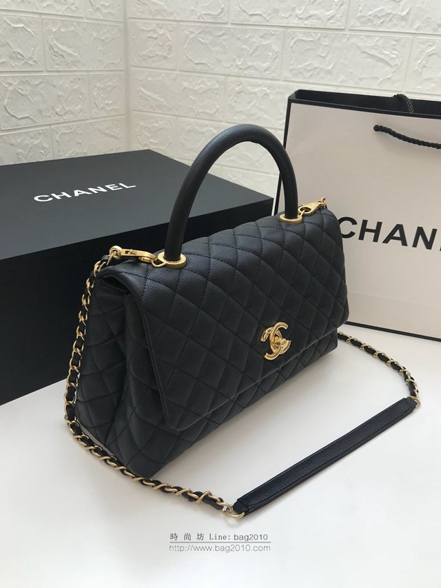 Chanel女包 A92991 小球紋手柄單肩斜挎女包 香奈兒手提中號口蓋包 顆粒壓花小牛皮 香奈爾手拎包  djc2611
